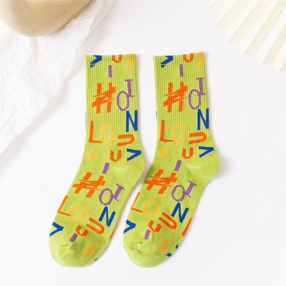 Luxury Vibes Socks Accessories - Multicolor Logo Monogram Crew Socks – Neon Lime